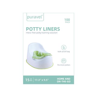 [100 Counts] Puravel Disposable Potty Liners for Toddlers, Potty Chair and Portable Potty Bags, Easy Cleanup, Universal Potty Training Toilet Liners