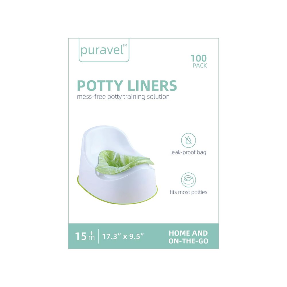 [100 Counts] Puravel Disposable Potty Liners for Toddlers, Potty Chair and Portable Potty Bags, Easy Cleanup, Universal Potty Training Toilet Liners