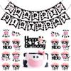 14Pcs Cow Theme Birthday Party Decorations - Glitter Farm Animal Cupcake Topper with Happy Birthday Banner for Kids' Birthdays & Baby Showers Cake Decorations view 1