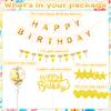 14 Pcs Gold Happy Birthday Cake Topper - Heart Star Cake Decoration with White Gold Happy Birthday Banner, Pennant & Confetti Balloon for Birthday Party Cake Decor Supplies view 3
