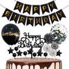 18 Pcs Black Happy Birthday Cake Topper - Star & Ball Cake Decoration with Happy Birthday Banner Confetti Balloon Paper Fans for Birthday Party Cake Decor Supplies view 1