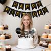 18 Pcs Black Happy Birthday Cake Topper - Star & Ball Cake Decoration with Happy Birthday Banner Confetti Balloon Paper Fans for Birthday Party Cake Decor Supplies view 2
