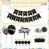 18 Pcs Black Happy Birthday Cake Topper - Star & Ball Cake Decoration with Happy Birthday Banner Confetti Balloon Paper Fans for Birthday Party Cake Decor Supplies view 3