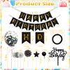 18 Pcs Black Happy Birthday Cake Topper - Star & Ball Cake Decoration with Happy Birthday Banner Confetti Balloon Paper Fans for Birthday Party Cake Decor Supplies view 4
