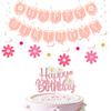 10Pcs Daisy Theme Birthday Party Decorations - Glitter Daisy Flower Cake & Cupcake Toppers with Happy Birthday Banner Hanging Spiral for Birthday Party Baby Showers Cake Decorations view 1