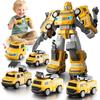 Aotonow 5 in 1 Magnetic Transform Cars Robot Toys Gift for Boy Ages 4-6, Easy DIY Assembly, STEM Magnetic Transform Engineering Trucks Toy, Birthday for Kids 3 4 5 6 7 Year Old(Yellow) view 1