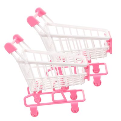 ToysCentral Basics 2pcs Mini Shopping Cart for Ages Pretend Grocery Cart Simulation Role Play Accessories Party Favor in Rose Red