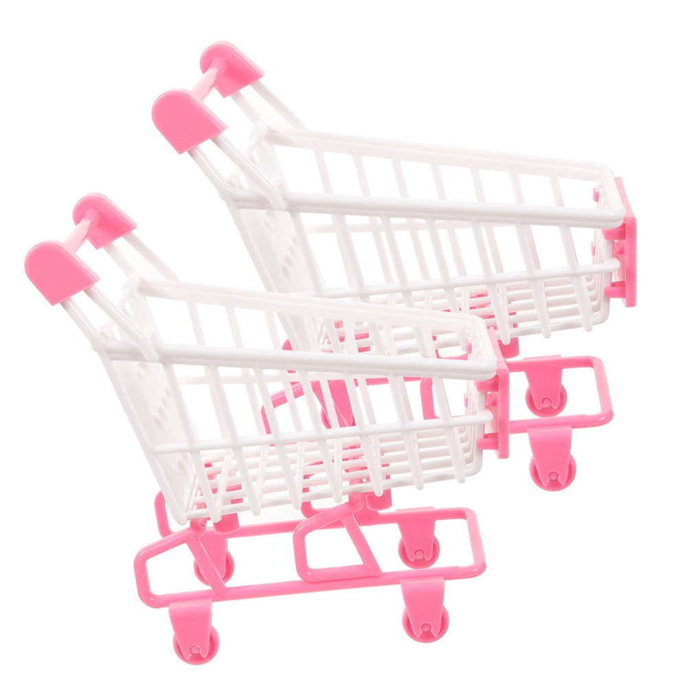 ToysCentral Basics 2pcs Mini Shopping Cart for Ages Pretend Grocery Cart Simulation Role Play Accessories Party Favor in Rose Red