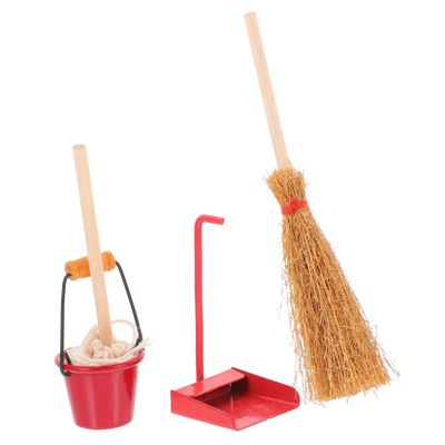 COOLHIYA Mini Dollhouse Cleaning Tools Miniature Mop Dustpan Bucket Broom for Doll House Accessories and Playhouse Decoration Realistic Scale Cleaning Model