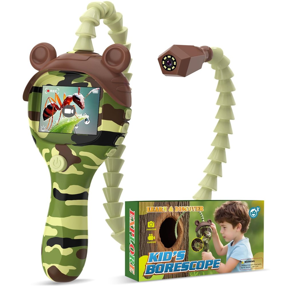 Borescope Camera Toy with Photo and Video, Snake Scope Kids Camera Microscope with Light for Outdoor Camping Nature Exploration, STEM Science Toy for Boys Girls 4 5 6 7 8 9 Christmas Birthday Present