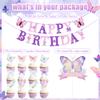 14Pcs Butterfly Theme Birthday Party Decorations - Butterfly Cupcake Toppers with Purple Happy Birthday Banner for Women Girl Party Birthday Cake Decor Supplies view 4