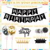 17 Pcs Black Happy Birthday Cake Topper - Star Crown Cake Decoration with Happy Birthday Banner Confetti Balloon Paper Fans for Birthday Party Cake Decor Supplies view 3