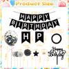 17 Pcs Black Happy Birthday Cake Topper - Star Crown Cake Decoration with Happy Birthday Banner Confetti Balloon Paper Fans for Birthday Party Cake Decor Supplies view 4