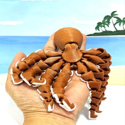 3D Printed Octopus Toy - Articulated Fidget for ADHD & Stress Relief Unique Gift Design Fidget ADHD/ADD Toy - AO-Brown