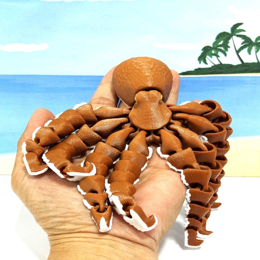 3D Printed Octopus Toy - Articulated Fidget for ADHD & Stress Relief Unique Gift Design Fidget ADHD/ADD Toy - AO-Brown