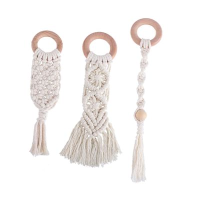COOLHIYA 3 Pcs Teether Grinding Rod Hand Knitted Cotton Rope Teeth Grinding Safe for Oral Care and Teething Relief