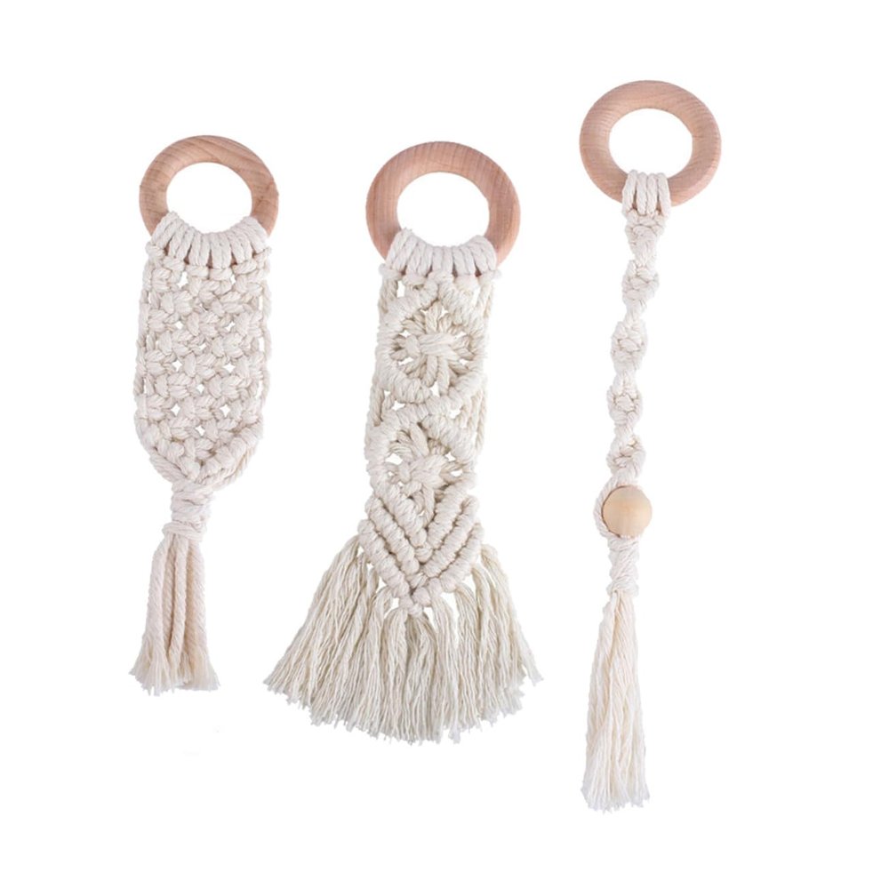 COOLHIYA 3 Pcs Teether Grinding Rod Hand Knitted Cotton Rope Teeth Grinding Safe for Oral Care and Teething Relief