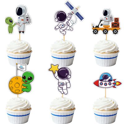 12Pcs Space Cupcake Toppers - Astronaut, Planet & Rocket Cake Decorations for Outer Space Themed Birthday Party & Baby Showers Cake Decor Supplies