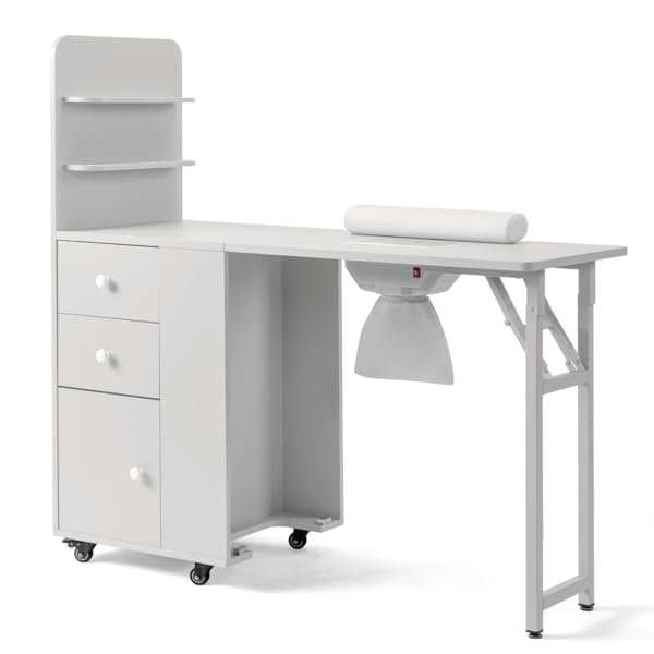 Manicure Table w/Drawers & Storage cabinets, Nail Desk for Nail Tech, Nail Table Station for Salon Beauty, Nail Desk Station (White)