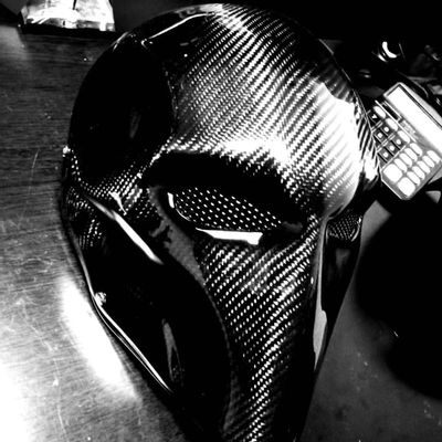 Carbon Fiber Style Halloween Mask, Black Protective Costume Accessory, Face Protection Riot Design with Funeral Bell Props, One Size Fits Most, 10x8.5x8 Inches