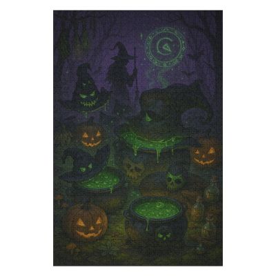 1000 Piece Wooden Jigsaw Puzzles for Adults Creepy Halloween Witch Brewing Potion, Challenging Jigsaw for Teens and Adults