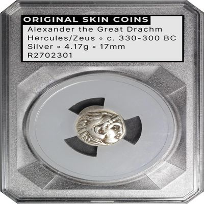 Ancient Greek Alexander The Great Coin (300 B.C.) Silver Drachm - Clear Protective Case with Certificate of Authenticity
