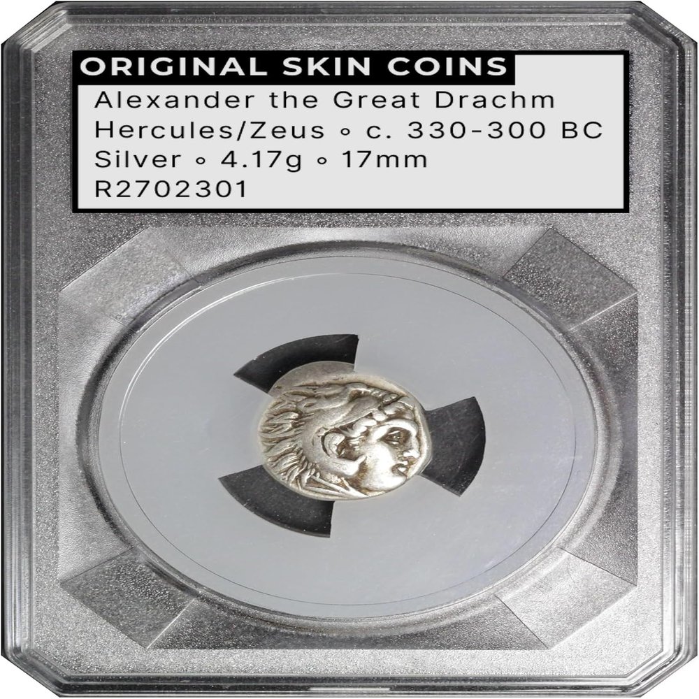 Ancient Greek Alexander The Great Coin (300 B.C.) Silver Drachm - Clear Protective Case with Certificate of Authenticity