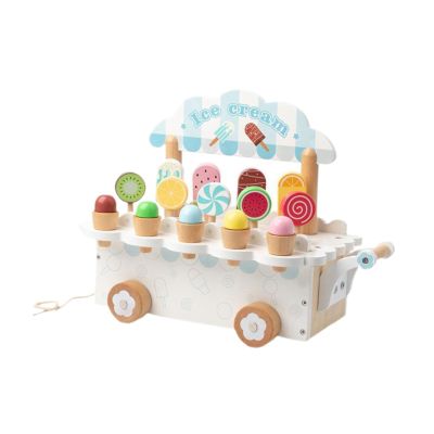 Children's Ice Cream Counter Playset with Wooden Food Items, White