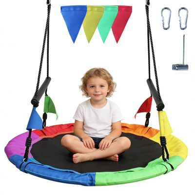 40 Inch Saucer Tree Swing for Kids Adults - 900Lb Weight Capacity, 900D Waterproof Oxford Fabric Platform Swing Seat with Safety bar and Adjustable Hanging Straps for Backyard or Outdoor Playground