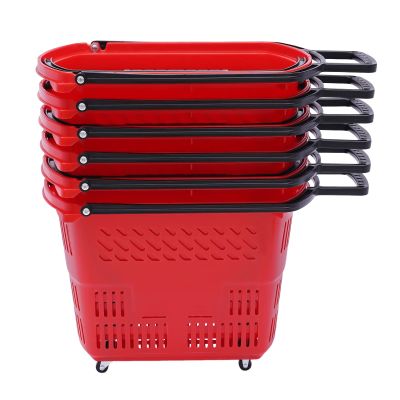 35L 6PCS Shopping Carts with Wheels and Handle Store Baskets Retail Baskets Shopping Cart Grocery Basket for Retail Stores Supermarkets