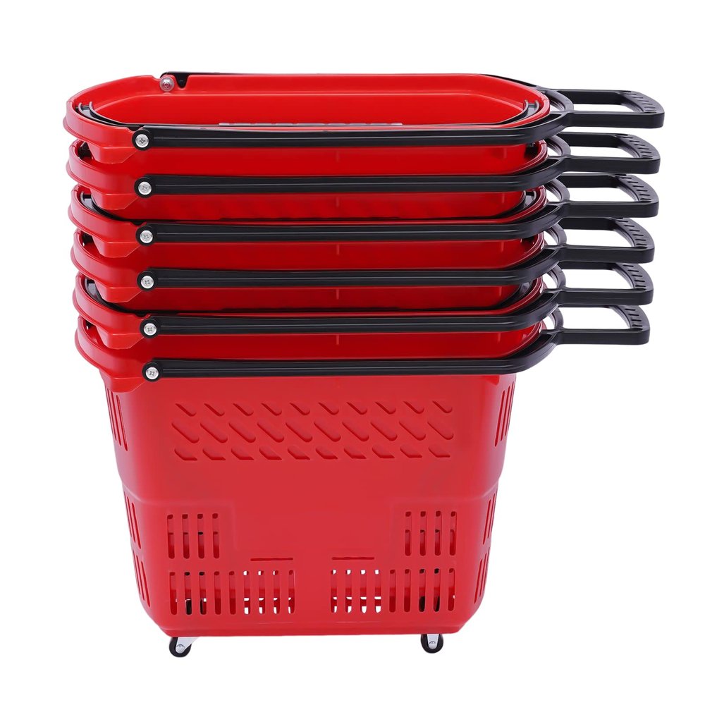 35L 6PCS Shopping Carts with Wheels and Handle Store Baskets Retail Baskets Shopping Cart Grocery Basket for Retail Stores Supermarkets