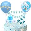 12 PCS Blue Banner Happy Birthday Cake Topper with Confetti Balloons, Paper Fans, Stars Cake Decoration Set for Kids Birthday Party Decorations Supplies view 1