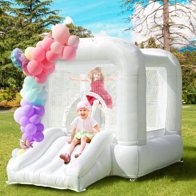 9FT Kids Bounce House with Safety Handrail for Toddlers 2-6, Foldable Indoor/Outdoor Jumper for Backyard & Playroom, Encourages Active Play & Balance Development (White)