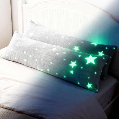 2PCS Glow in The Dark Body Pillow Cover 21x54 Inches Soft Plush Pillowcase Set with Star Pattern Grey Long Pillow Cover with Side Zipper