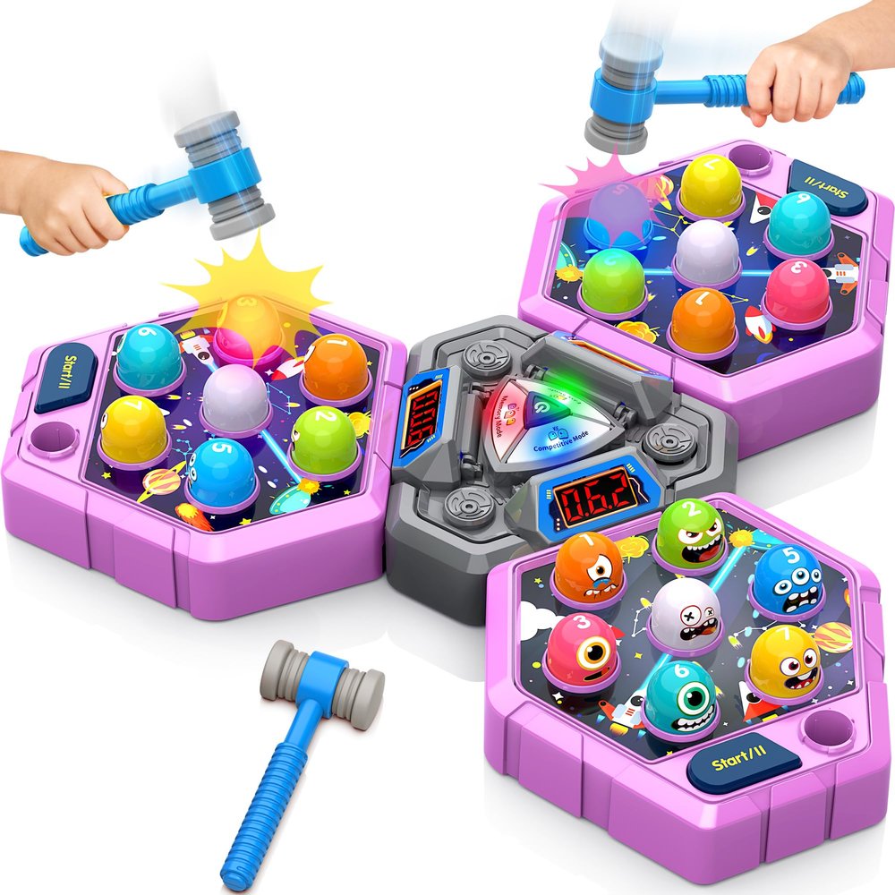 ANNKIE Whack Game Mole for Kids,Toys for 3 4 5 6 7+ Year Old Girls Boys,Pounding Game for Toddlers,Interactive Educational Toys with 3 Modes & 2 Hammers,Gifts for 3-12 Year Old Boys Girls Toddlers