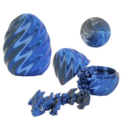 FoxVilla 3D Printed Dragon Egg with Articulated Dragon Inside, Crystal Dragon Fidget Toy, Pink and Blue (Shadow Blue)