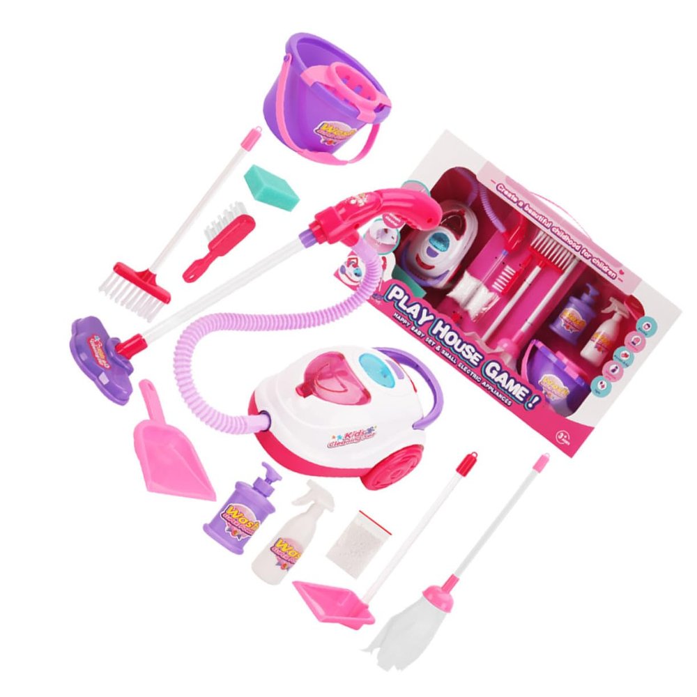 COOLHIYA Vacuum Cleaner for Pretend Play House Cleaning Kit with Broom and Mop Safe Non-Toxic Materials Bright Colors Educational Role Play Set for Boys Random Color