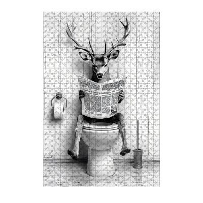 1000 Piece Adults Kids Deer Jigsaw Wooden Black and White Bathroom Jigsaw Adult Stress Relief Therapy Challenging 29.5x19.7 Inch