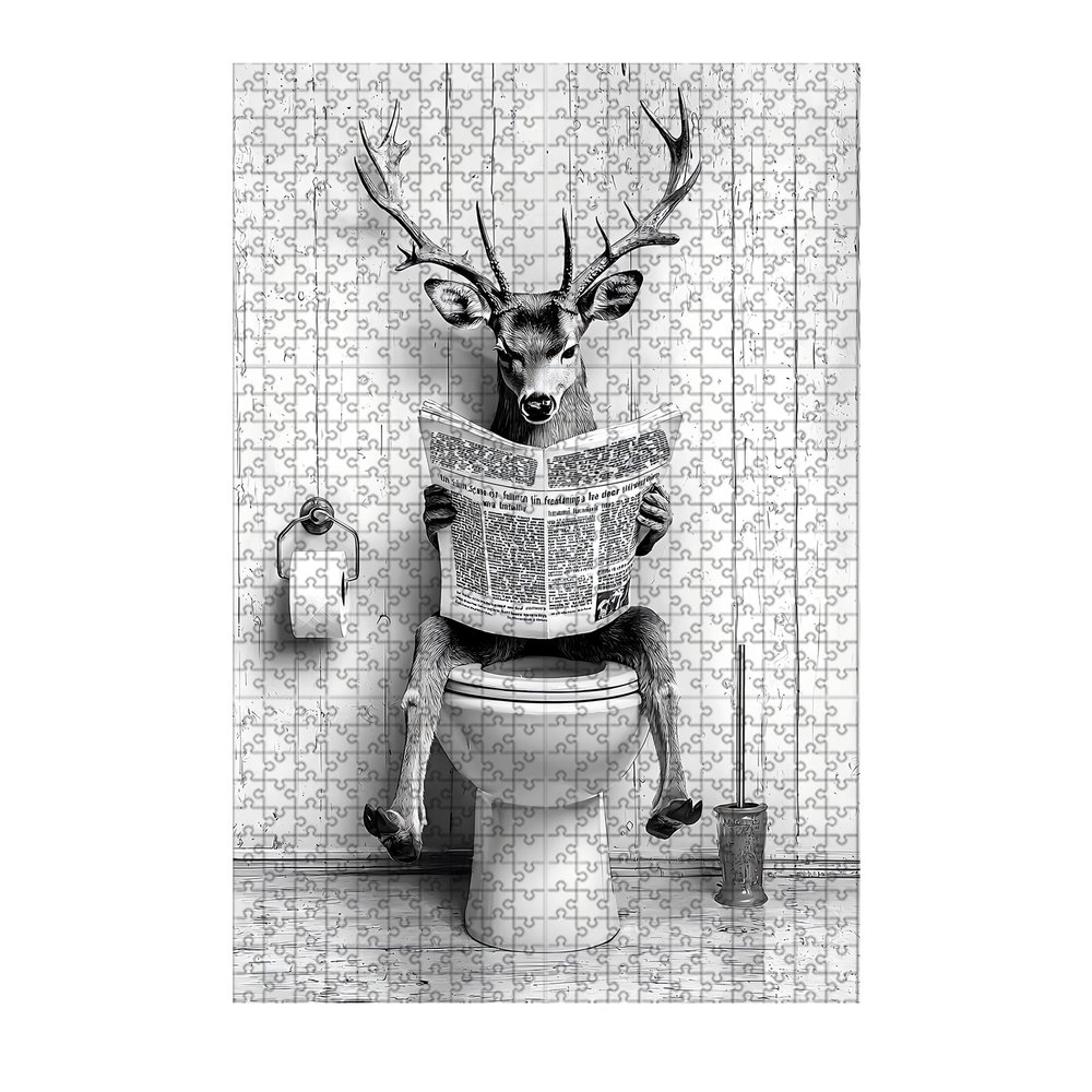 1000 Piece Adults Kids Deer Jigsaw Wooden Black and White Bathroom Jigsaw Adult Stress Relief Therapy Challenging 29.5x19.7 Inch