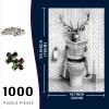 1000 Piece Adults Kids Deer Jigsaw Wooden Black and White Bathroom Jigsaw Adult Stress Relief Therapy Challenging 29.5x19.7 Inch view 2