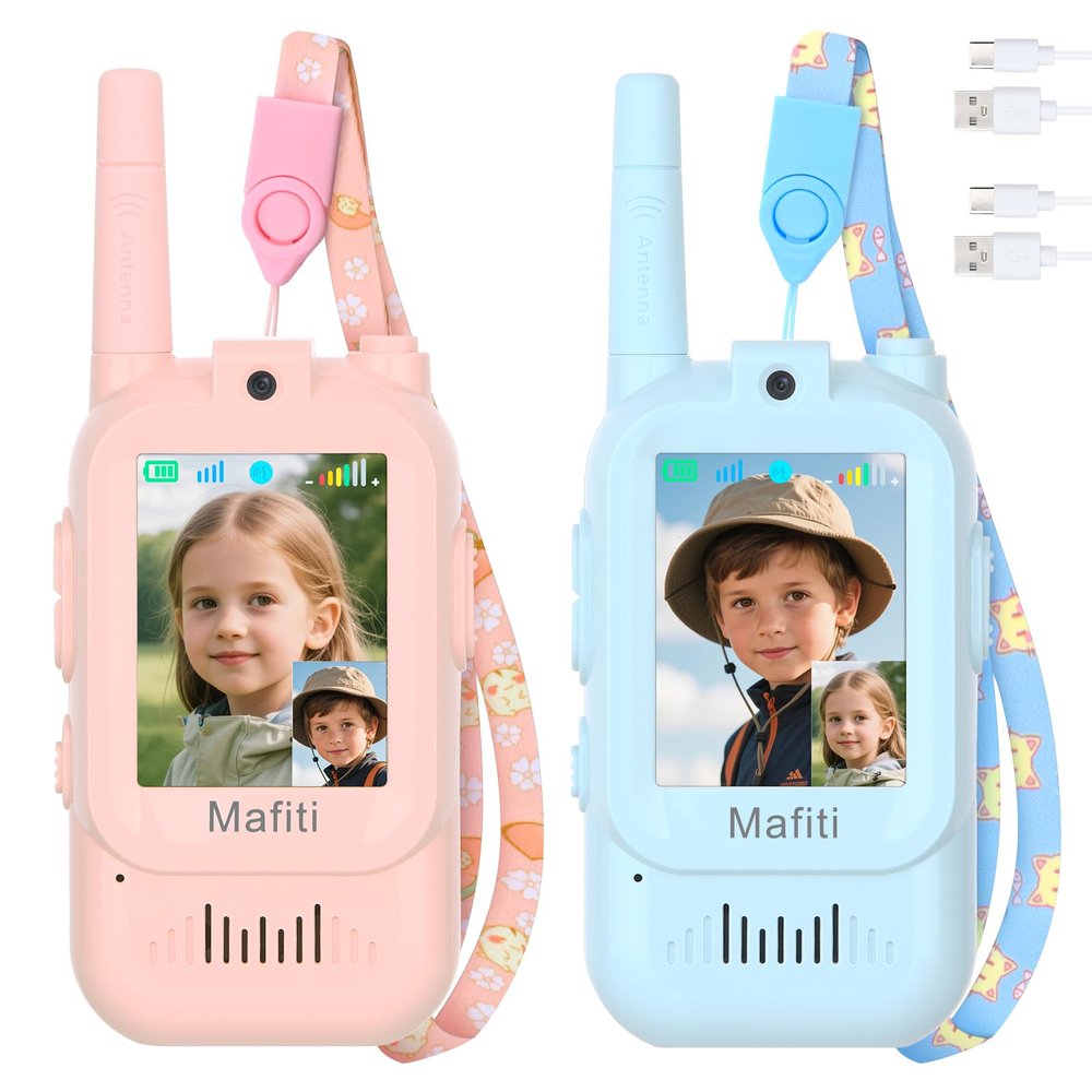 Mafiti Video Walkie Talkies for Kids 2 Pack Rechargeable Birthday Gift Toddler Toys for 3 4 5 6 7 8 Year Old Boys Girls 1000 Feets Long Range Indoor Outdoor Play(Blue+Pink)