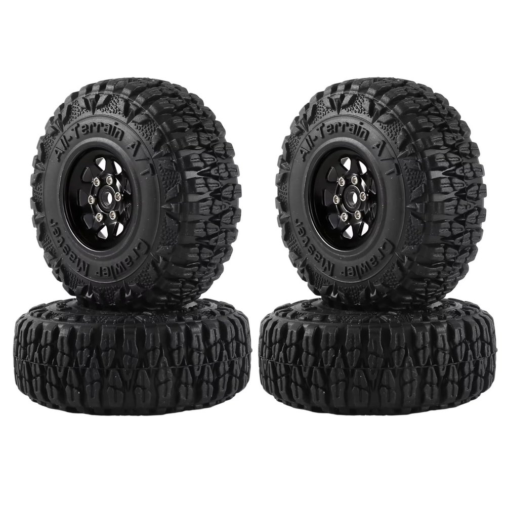 RC Car Tyres Wheels For Axial For SCX24 AX24 For TRX4M For FMS For FCX24 1/18 1/24 4pcs Metal 1.0" Deep Dish Wheel Tire Set RC Crawler Car Upgrade Parts(Black)