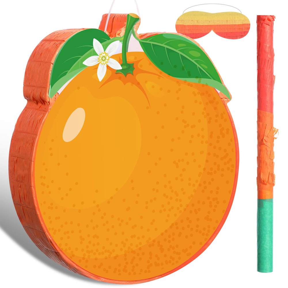 Aoriher Orange Piata Orange Citrus Party Game Set Summer Fruit Piata Berry Birthday Decoration with Stick Mask for Summer Fruit Theme Birthday Little Cutie Baby Shower Party Game Supplies Decoration