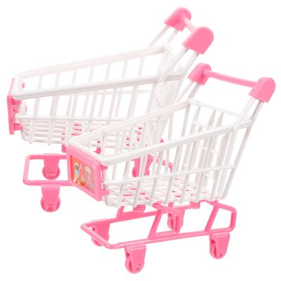 COOLHIYA 2pcs Mini Shopping Cart for Ages Lightweight Grocery Cart Model for Pretend Play Promotes Hand-Eye Coordination and Interaction