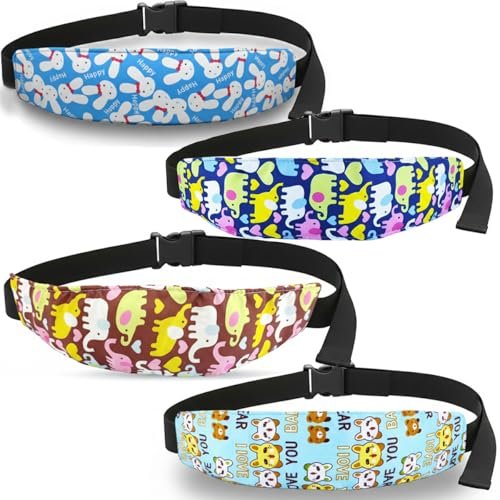 4 Pcs Baby Car Seat Head Support Toddler Infant Head Support Neck Relief Strap Headrest Sleeping Traveling for Kids Children Child Baby(Bear, Rabbit, Elephant, Brown Elephant)