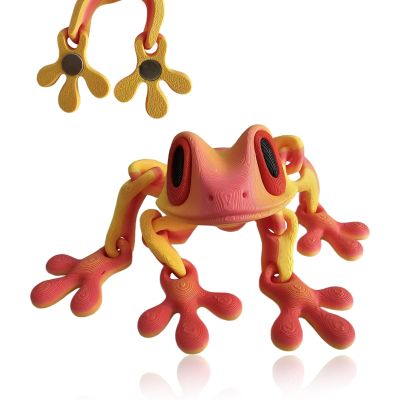 3D Printed Magnet Frog Toy, Funny Refrigerator Magnetic Fridge, Realistic with Multiple Movable Joints Articulated for MetalSurfaces, Home Kitchen Office Decor (Orange)