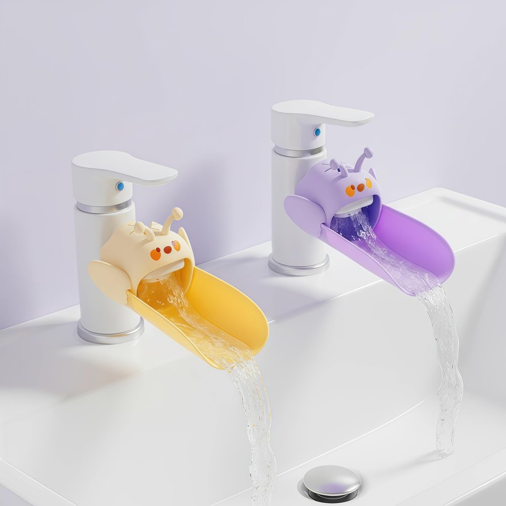 2 Pack Faucet Extender for Toddlers, Silicone Faucet Extender, Easy Install Sink Spout Extender for Kids Hand Washing Fits Standard and Gooseneck Faucet (Purple & Yellow)