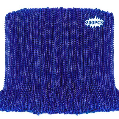 240PCS Beads Necklace, Blue Beaded Necklaces Accessories, 33" Mardi Gras 4th of July Necklace Costume Bulk, Parade Throw Party Accessories for Patriotic Wedding Birthday Events Supplies Decorations