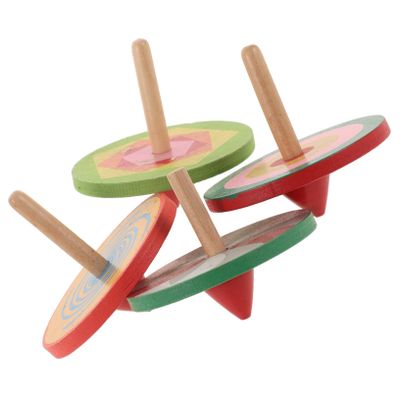 LALADEFIEE 4pcs Wooden Spinning Tops Colorful Gyroscope for Educational Hand-Eye Coordination Development Safe Non-Toxic Materials Random Color