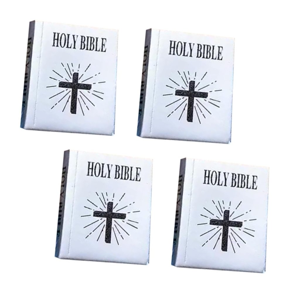 COOLHIYA 4pcs Mini Dollhouse Bibles Paper Material Page-turnable Miniature Books Decorative Bible Accessories for Mini Crafts